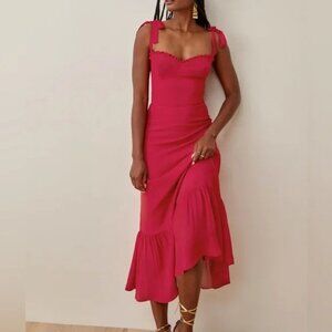 Reformation Nikita Red Midi Dress Tie Shoulder Size 14